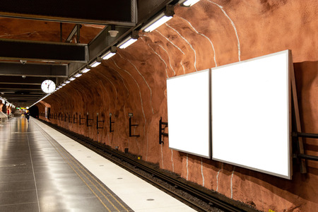 Blank billboard mock up of subway for text message or content.の写真素材