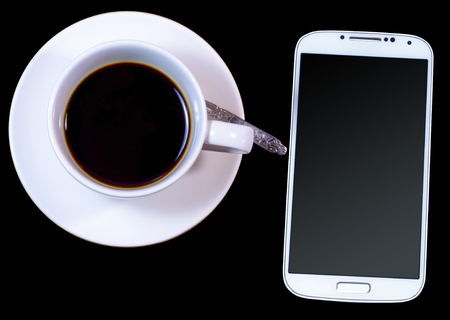 Holiday coffee, smartphone, isoleted, clipping pathの写真素材