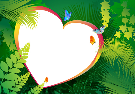 The heart is surrounded by green leavesのイラスト素材