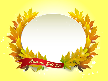 Autumn sale poster with fall leaves on wooden illustration.のイラスト素材