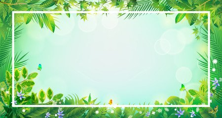 Bright tropical background with jungle plants. Exotic pattern with tropical leaves.のイラスト素材