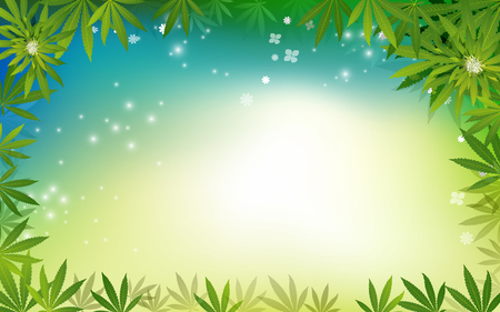 green cannabis leaf drug marijuana herb Background. Vector Marijuana Frame Cannabis Green Leaf.のイラスト素材