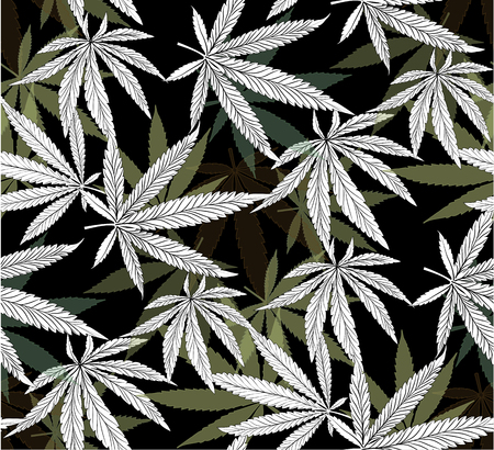 Black and white Cannabis Leaves Seamless Background. Marijuana Pattern. Hemp Growth.のイラスト素材