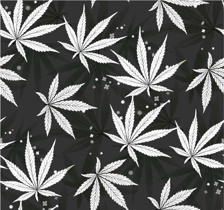 Black and white Cannabis Leaves Seamless Background. Marijuana Pattern. Hemp Growth.のイラスト素材