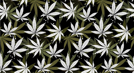 Black and white Cannabis Leaves Seamless Background. Marijuana Pattern. Hemp Growth.のイラスト素材