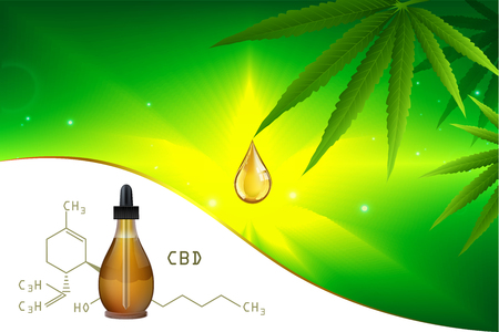 Marijuana and cannabis oil bottles vector. Green Marijuana Leaves, Cannabis leaf, pills and capsules.のイラスト素材