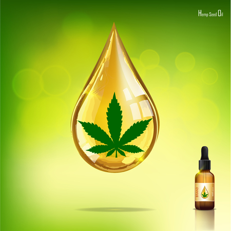 Marijuana and cannabis oil bottles vector. Green Marijuana Leaves, Cannabis leaf, pills and capsules.のイラスト素材