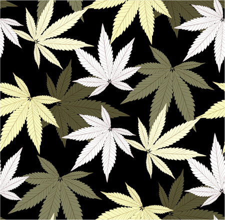 Marijuana Leaf and black drawing marijuana seamless pattern. Cannabis marijuana hemp leaf in white color Vector Illustration background.のイラスト素材