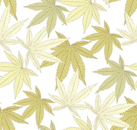 Marijuana Leaf and black drawing marijuana seamless pattern. Cannabis marijuana hemp leaf in white color Vector Illustration background.のイラスト素材