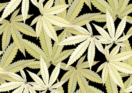 Marijuana concept and cannabis oil and legislation social issue as medical and recreational weed usage on black background symbols in a dark illustration style.のイラスト素材