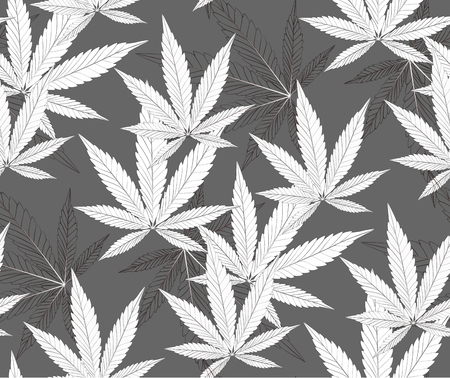 Marijuana concept and cannabis oil and legislation social issue as medical and recreational weed usage on black background symbols in a dark illustration style.のイラスト素材