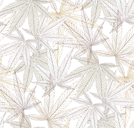Marijuana Leaf and black drawing marijuana seamless pattern. Cannabis marijuana hemp leaf in white color Vector Illustration background.のイラスト素材