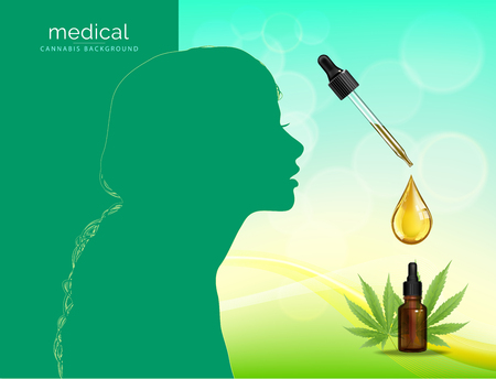 Marijuana concept and cannabis and legislation social issue as medical and recreational weed usage on green background symbols in a 3D illustration style.のイラスト素材