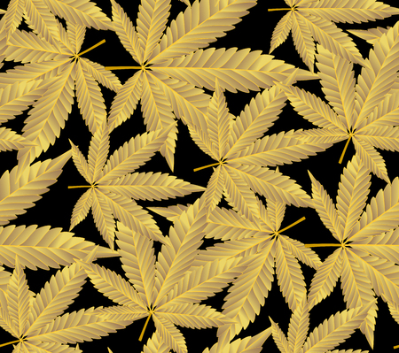 Cannabis or Marijuana leaves in gold colour. Seamless Pattern golden foil background in vector format Illustration.のイラスト素材
