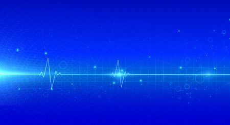 Abstract polygonal space low poly dark Heart wave beam with connecting dots and lines. blue sky background design.のイラスト素材