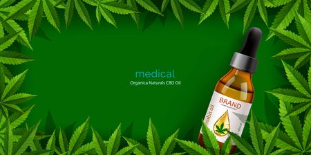 Marijuana and cannabis oil bottles vector. Green Marijuana Leaves, Cannabis leaf, pills and capsules.のイラスト素材