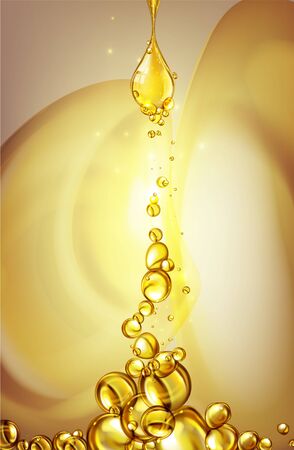 Golden water with bubbles, gas and oil shapes and waves - vector illustration.のイラスト素材