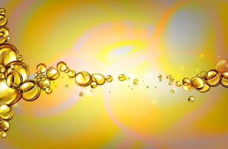 Golden water with bubbles, gas and oil shapes and waves - vector illustration.のイラスト素材