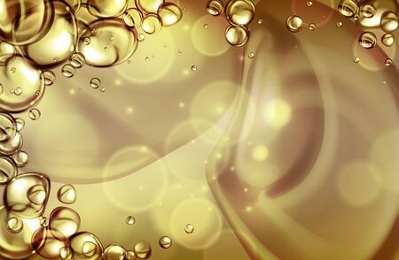 Golden water with bubbles, gas and oil shapes and waves - vector illustration.のイラスト素材