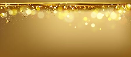 mixing water and oil, beautiful color abstract background, Floating bubbles in oil against a golden gradient backdrop - 3D illustration.のイラスト素材