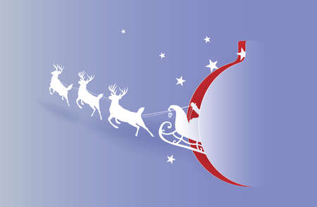 Marry christmas with Deer and santa claus driving in a sleigh with snow in the winter season.のイラスト素材