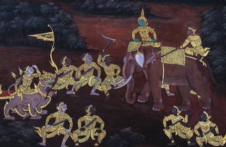 the drawing on the thai temple wall
