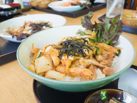 stir-fried kimchi pork with rice, japanese foodの写真素材