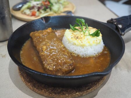 japanese pork curry rice (focus meat)の写真素材