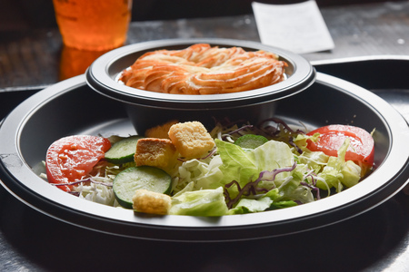 salad with breadの写真素材