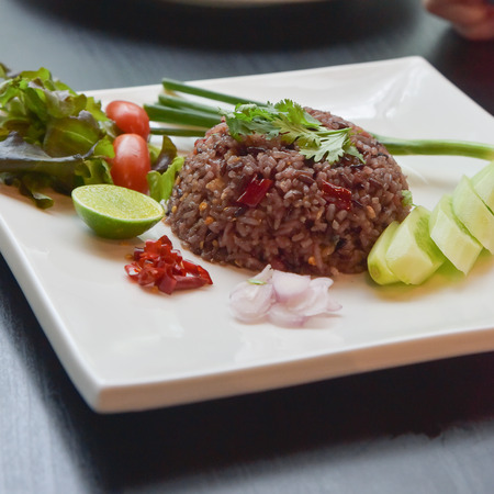 Fried mackarel with shrimp-paste sauceの写真素材