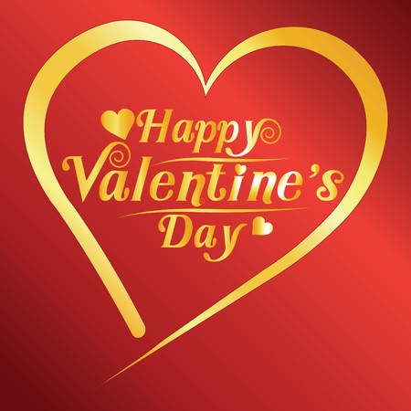 happy valentines day greeting card vector illustration. Valentine, congratulation. Heart-shaped and New design fonts, golden text on red backgroundのイラスト素材