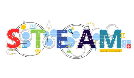 STEAM STEM Education. Science Technology Engineering Arts Mathematics. Gear, calculate.のイラスト素材