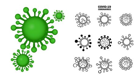 Coronavirus (COVID-19) symbol. The green virus symbol  On a white background. and Simple set of virus or bacteria related vector icons for your design.のイラスト素材