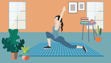 Women doing meditation with yoga exercises. In a quiet room. Stay at home. An awareness campaign for coronavirus prevention. Avoid  to the Outside house., Fight Against Covid-19
のイラスト素材