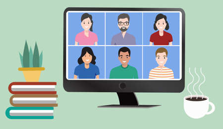 Meeting or Learning online for the teleconference, people connecting together video conference...