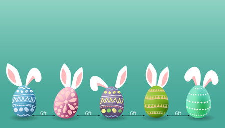 Colorful Easter eggs. Freehand Drawing pattern up a cute decoration. Happy Easter With Copy space for text. vector illustration on a green background. for the Easter holiday concept.のイラスト素材