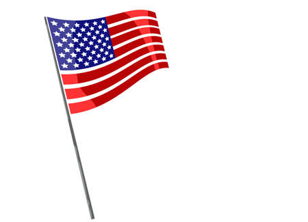 Flags of USA. American flag mounted on a shaft or pole. Waving American Stars and Stripes made in two colors. Vector illustration isolated on white With copy space for your design.&#xA;のイラスト素材