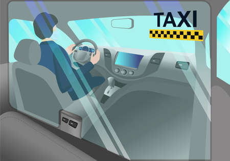 Passenger view of a taxi with a dividerのイラスト素材