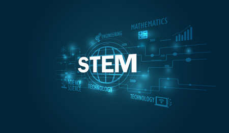 STEM Education  Consisting of  Science, Technology, Engineering,  Mathematics, calculate. Vector Illustration characteristics are digital relation circuits. Online education web concept.のイラスト素材