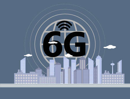 6G technology. Conceptual abstraction. Modern city and communication 6g network, smart city. grey tone city scape and network connection concept. way to develop system that will replace 5G network &#xA;のイラスト素材