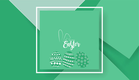 Happy Easter text. With Copy space for text. green and white Easter eggs. Freehand Drawing pattern up a cute decoration. vector illustration on a green background. for the Easter holiday concept.のイラスト素材