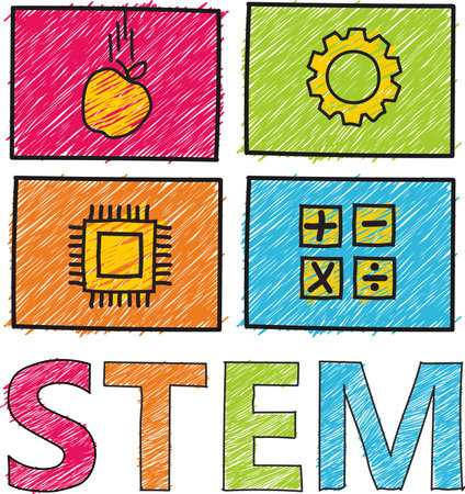 Stem. Education Approach. Concept Education. Is a Framework for Education Across the Disciplines. Science Technology Engineering Mathematics.freehand text Illustration isolatedon white backgroundのイラスト素材
