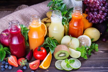 Colorful Juice homemade from fresh fruit, the refresh menu for people who healthy and vegan , the high quality photo for artwork and graphic designの写真素材