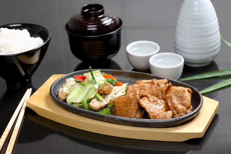Grilled pork steak,, Rice Set Japanese food.soft focus.の写真素材