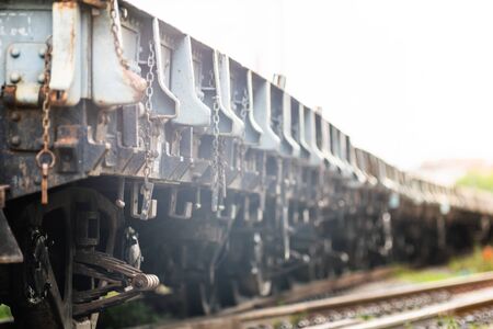 Rusty old iron freight train In the train station, Thai train stops at the station.soft focus.の写真素材
