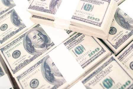 American Dollars Cash Money. One Hundred Dollar Banknotes. Stack of one hundred dollar bills...