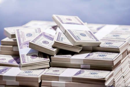 American Dollars Cash Money. One Hundred Dollar Banknotes. Stack of one hundred dollar bills...