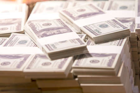 American Dollars Cash Money. One Hundred Dollar Banknotes. Stack of one hundred dollar bills...