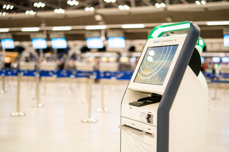 BANGKOK, THAILAND - January 21, 2023: Self-service check-in machine at Check-in counters at Suvarnabhumi International Airportのeditorial素材