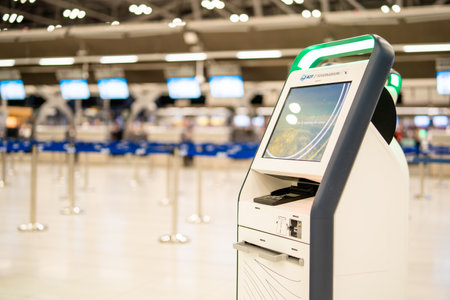 BANGKOK, THAILAND - January 21, 2023: Self-service check-in machine at Check-in counters at Suvarnabhumi International Airportのeditorial素材